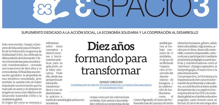 Artículo en Espacio3 «Diez años formando para transformar»